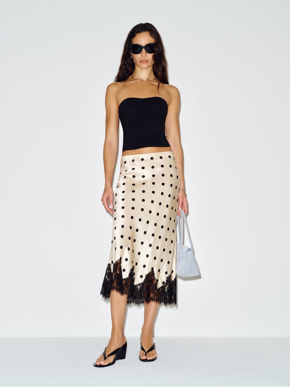 Reformation Carolina Silk Skirt Sundae Dot S